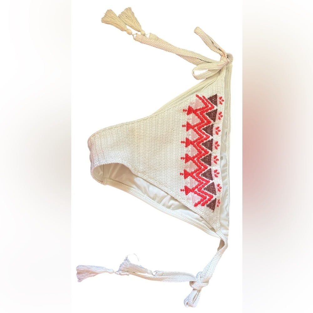 Aerie Embroidered Tie Side Bikini Bottoms Cream Red Boho Size M‎